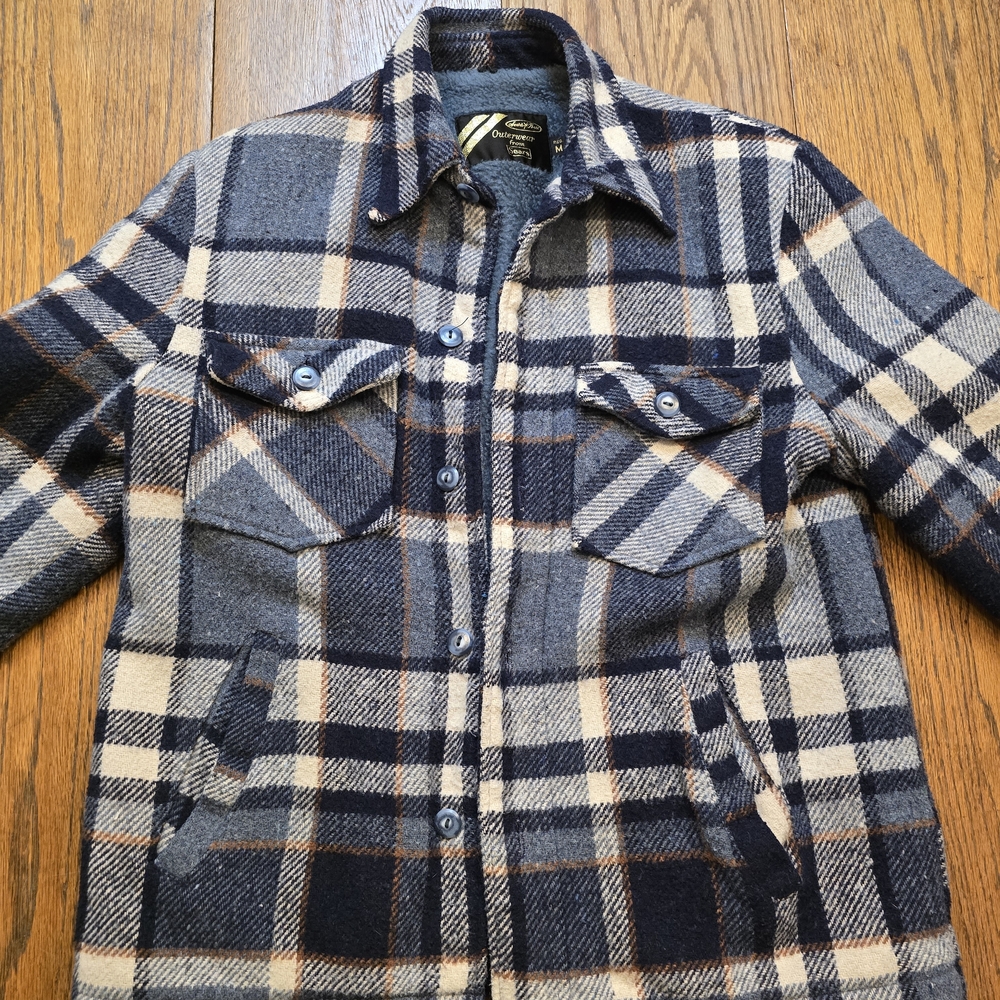 Vintage 1970s Sears Wool Plaid Fleece Lined Jacket Mens Medium Blue - Picture 6 of 11